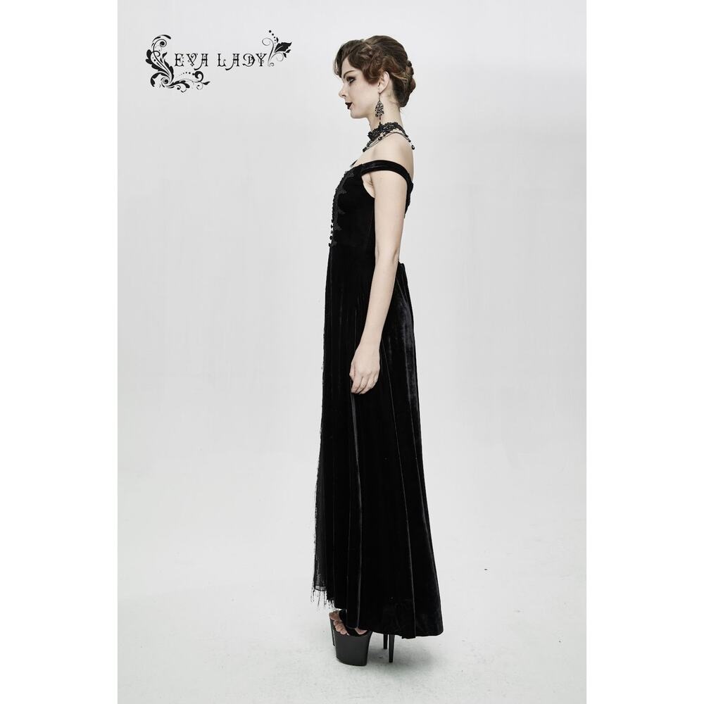 Devil Fashion Gothic Victorian Vampire Vkei Black Velvet "Ricchi" Dress - Picture 10 of 12